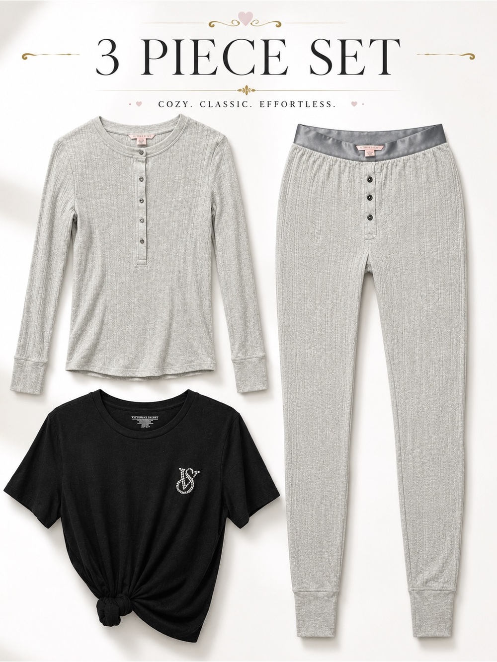 Victoria's Secret Gray & Black 3-Piece Lounge Set - Picture 2 of 2